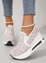 Floral Embroidery Breathable Platform Loafer Sheer Mesh Sneakers Hollow Out Tulle Comfortable Slip-On 