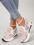 Floral Embroidery Breathable Platform Loafer Sheer Mesh Sneakers Hollow Out Tulle Comfortable Slip-On 