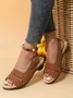 Solid Color Vintage Casual Chunky Heel Sandals