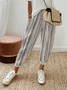 Women's Elastic Waist H-Line Straight Pants Daily Going Out Pants Casual Pocket Stitching Striped All Season Pants