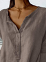 Women's V-neck 3/4 sleeves Plain Linen Shirt
