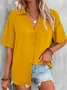 Casual Loose Shirt Collar Plain Blouse