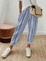 Women's Elastic Waist H-Line Straight Pants Daily Going Out Pants Casual Pocket Stitching Striped All Season Pants