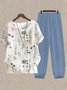 JFN Country Floral Casual Top & Pants Two-Piece Set