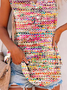 Buttoned Geometric Casual Crew Neck Tank Top