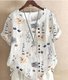 Country Floral Casual Cotton Top & Cotton Pants Two-Piece Set