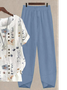 Country Floral Casual Cotton Top & Cotton Pants Two-Piece Set