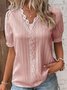 V Neck Plain Lace Elegant Blouse