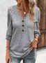 V Neck Casual Plain Lace Bukle T-Shirt