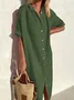 JFN Cotton & Linen Shirt Dress Half Sleeve Dress Maxi Button Down Dresses Spring Summer