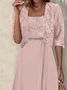 Women's Lace Plain Party Going Out Two Piece Set Half Sleeve Elegant Summer Coat With Skirt Matching Set