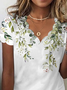 V Neck Loose Floral Casual T-Shirt