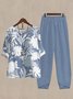 Casual Leaf Asymmetrical Collar Two-Piece Set