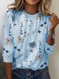 Country Floral Casual Crewneck Knit T-Shirt