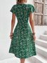 Elegant Regular Fit Ruffled Sleeves Floral Square Neck Dress