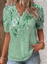 V Neck Lace Floral Casual Shirt