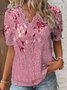V Neck Lace Floral Casual Shirt