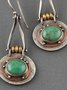 Ethnic Oval Turquoise Two-Tone Earrings