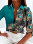 Casual Shirt Collar Feather Pattern Blouse