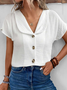 Loose Cotton Lapel Collar Casual Blouse