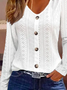 Buttoned Plain Casual Eyelet Embroidery Blouse