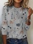 Country Floral Casual Crewneck Knit T-Shirt