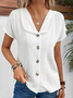 Loose Cotton Lapel Collar Casual Blouse