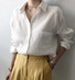 JFN Cotton & Linen Loose Plain Shirt Collar Casual Blouse