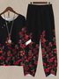 Casual Floral Crew Neck Two-Piece Set