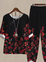 Casual Floral Crew Neck Two-Piece Set