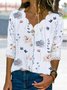Floral Loose V Neck Knitted Casual Shirt