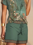 Loose V Neck Floral Casual Two-Piece Set
