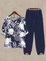 Casual Leaf Asymmetrical Collar Two-Piece Set