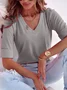 Women's Half Sleeve T-shirt Summer Plain Ribbed V Neck Going Out Casual Top Deep Pink 
