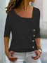 Asymmetrical Neck Buttoned Plain Casual Long Sleeve Blouse