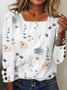 Plus size Floral Casual Lace Buttoned T-Shirt