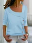 Asymmetrical Neck Buttoned Plain Casual Long Sleeve Blouse