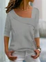 Asymmetrical Neck Buttoned Plain Casual Long Sleeve Blouse