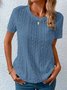 Loose Casual Crew Neck Solid Eyelet Embroidery Round Neck Tee