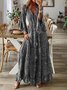Elegant Holiday Abstract Pattern Flared Ruffle Long Dress V Neck Dress