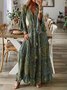 Elegant Holiday Abstract Pattern Flared Ruffle Long Dress V Neck Dress