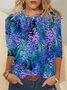 Women's Long Sleeve Blouse Spring/Fall Blue Floral Crew Neck Daily Going Out Simple Top