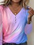 Plus Size V Neck Abstract Casual Loose T-Shirt