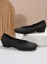 Elegant Geometric Embossed Square Toe Low Heel Shallow Shoes
