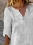 Casual V Neck Loose Striped Dress With No