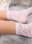 1pair Lace & Mesh Mid-calf Socks For Women