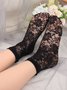 1pair Lace & Mesh Mid-calf Socks For Women