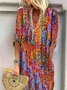 Gradient Pattern Casual V Neck Loose Dress