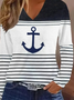 Loose Striped Casual V Neck Plus Size T-Shirt