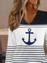 Loose Striped Casual V Neck Plus Size T-Shirt